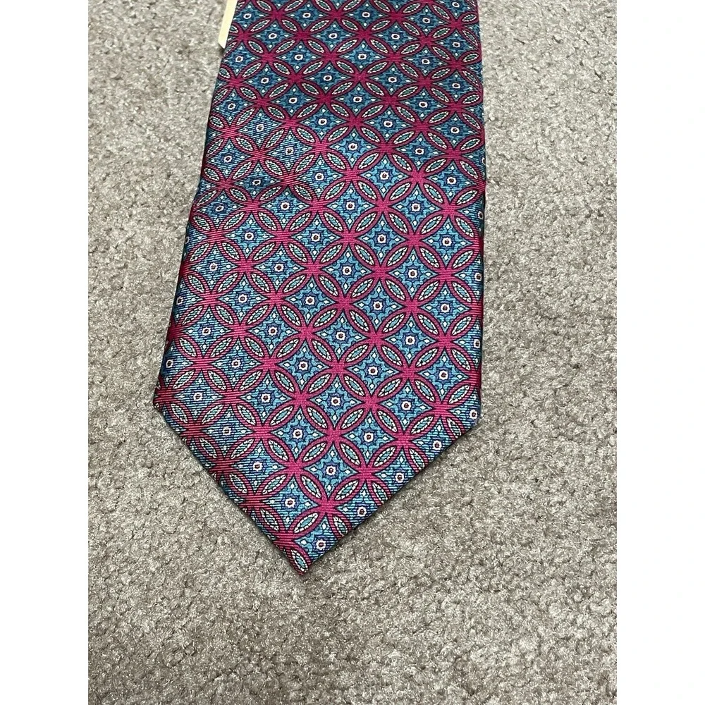 Georgio Salvi New Pure Silk Blue Pink Geometric Men tie 58